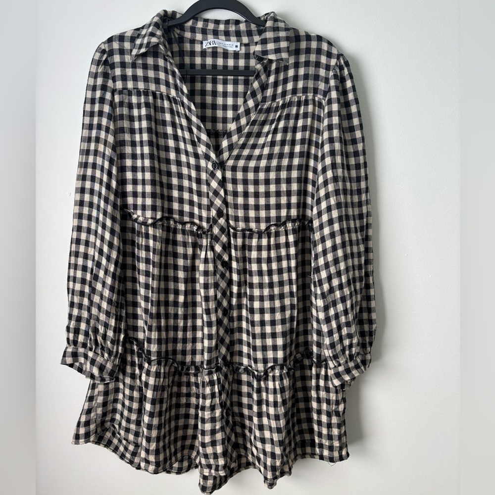 Zara Black and White Checkered Dress